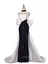 Vintage Mermaid Strapless Sequin Black Long Semi Formal Prom Dress Formal Dresses